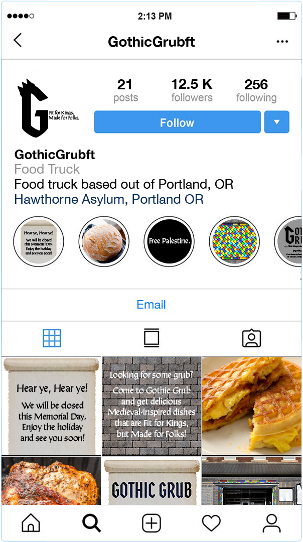 Instagram page mockup for the food truck